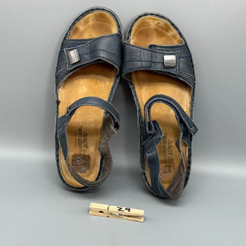 Naot Papaya Women's 9.5 Navy Leather Strappy Sandals Wedge Classic Comfort